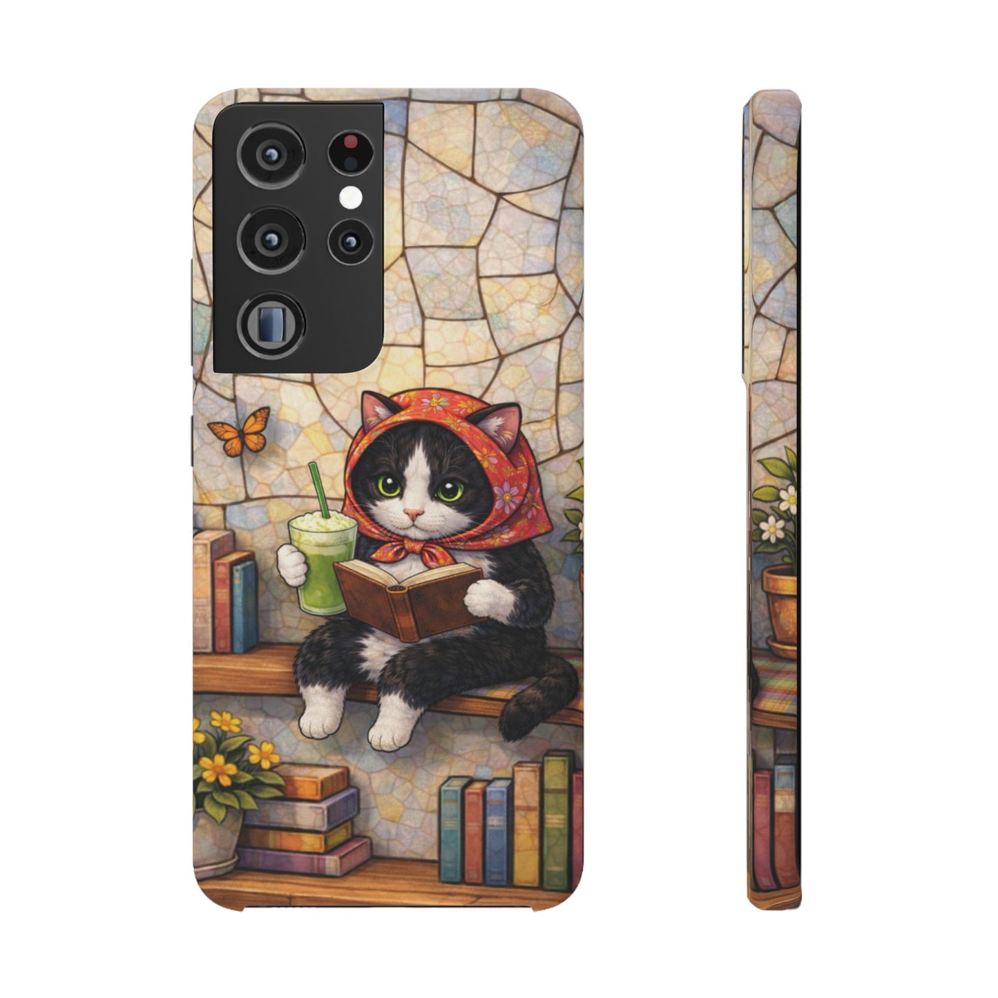 Babushka Cat Reads, Tuxedo Cat Literary Snap Phone Case