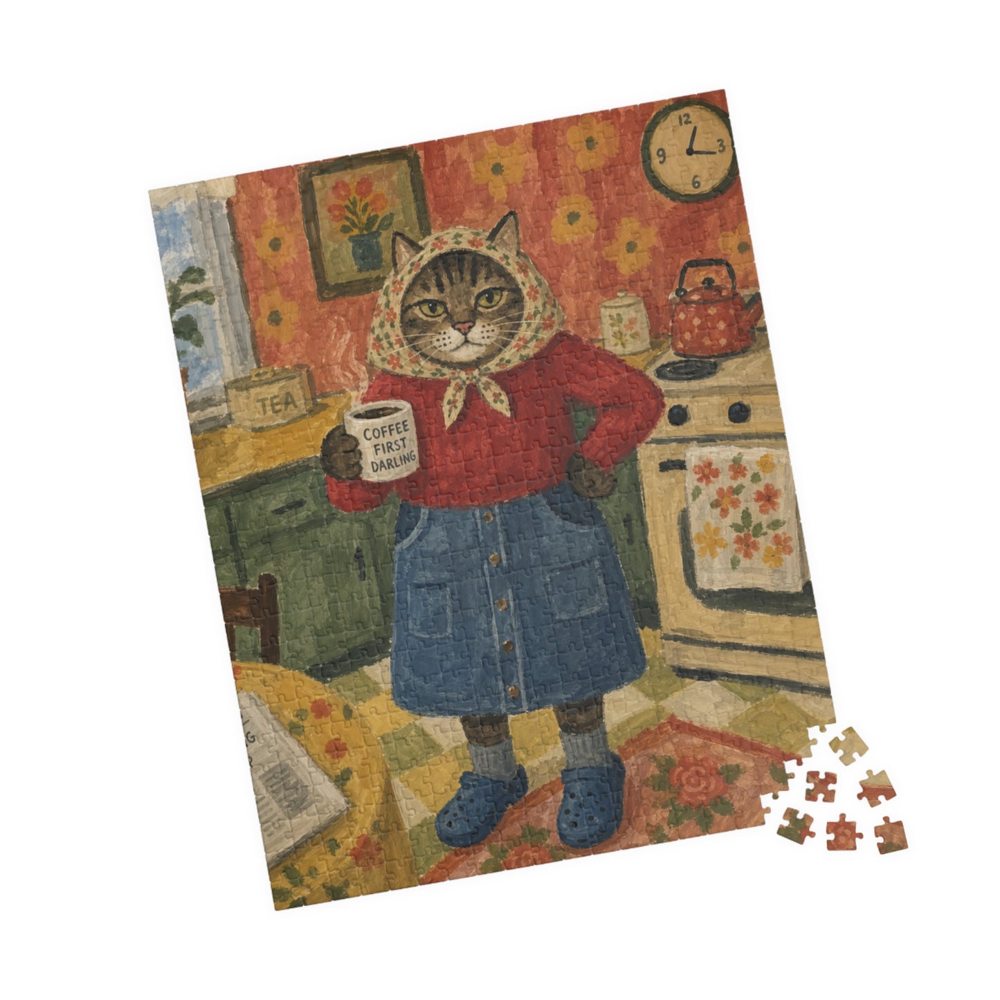 Babushka Cat Kitchen Coffee Kitschy Sweet Puzzle (520 Piece)