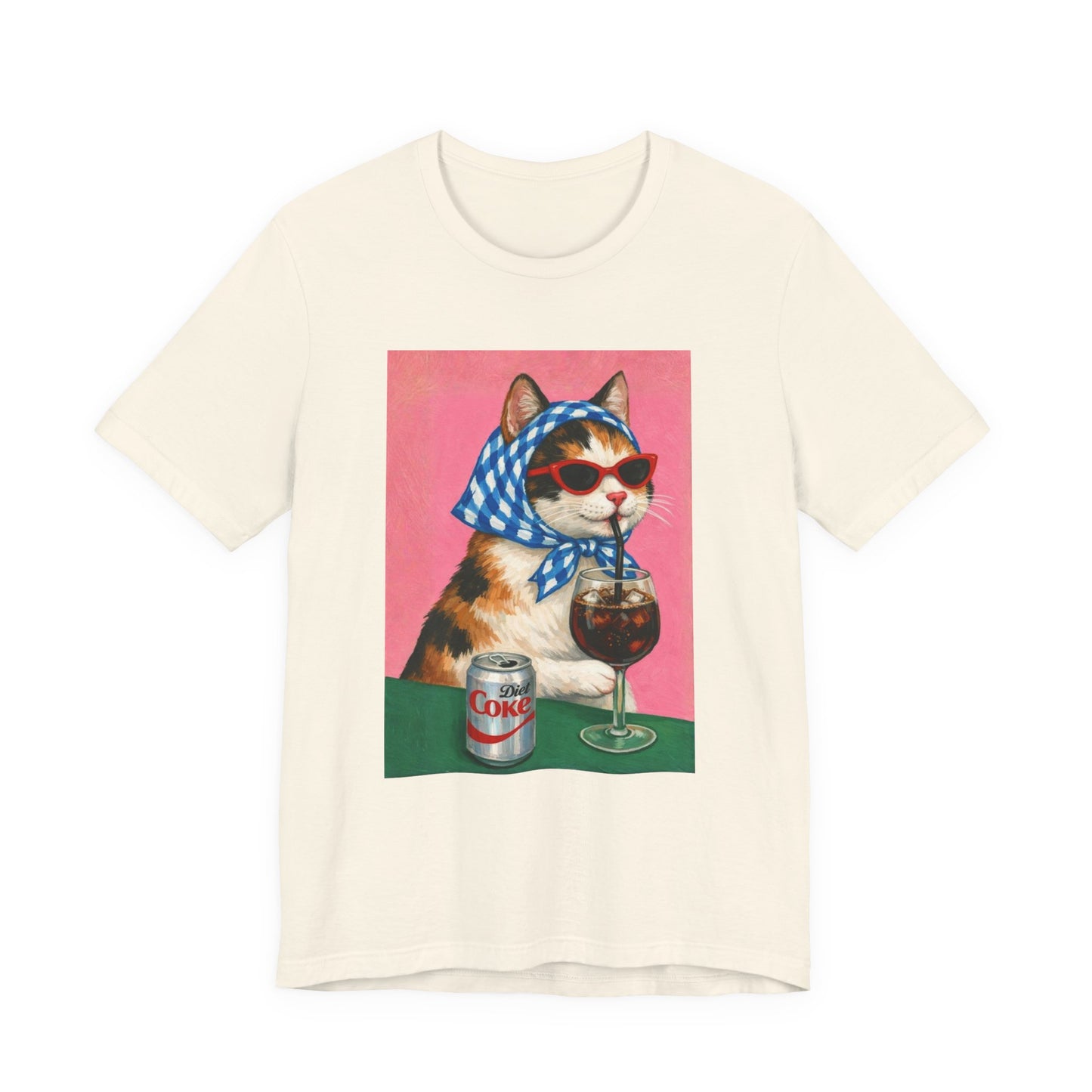 Babushka Cat Enjoys a Diet Cola Unisex Jersey Short Sleeve Tee