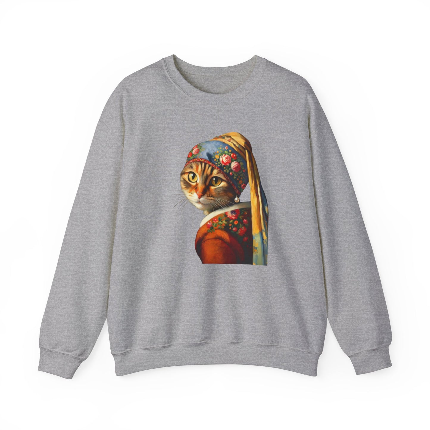 Babushka Cat with a Pearl Earring Unisex Heavy Blend™ Crewneck Sweatshirt