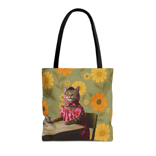 Babushka Cat Retro Style Kitschy Tote Bag (AOP)