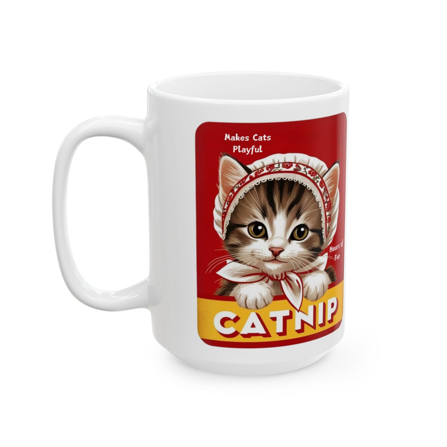 Vintage Theme Kitten Catnip Ad Style Ceramic Mug (11oz, 15oz)