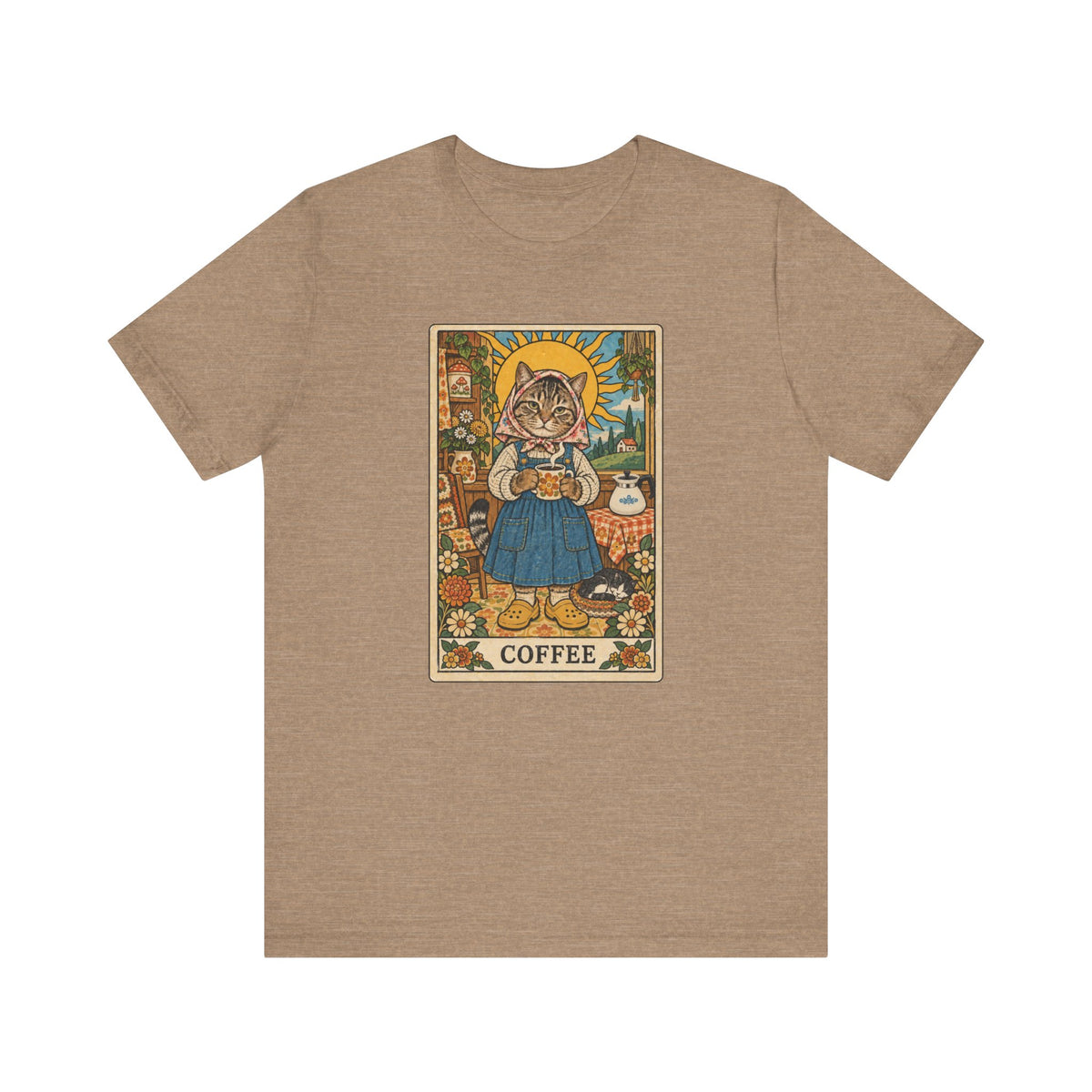 Babushka Cat Coffee Tarot Unisex Jersey Short Sleeve Tee