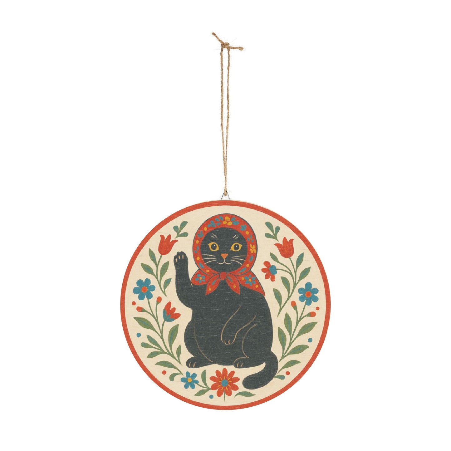 Babushka Cat Pennsylvania Dutch Style Wooden Sign - Rustic Hex Sign