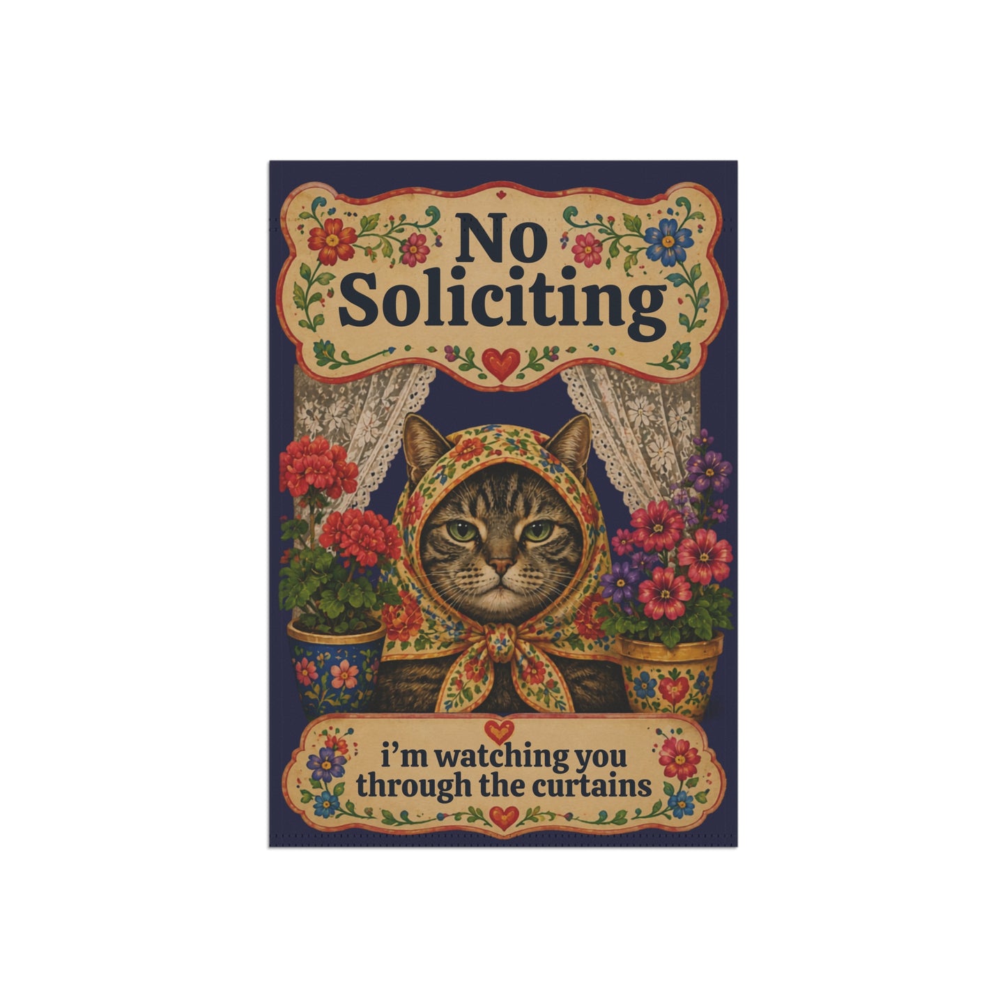 Babushka Cat No Soliciting Humor Garden Flag (no pole)