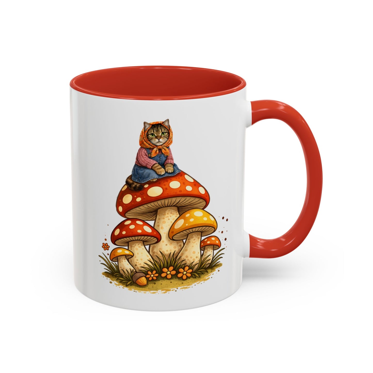 Babushka Cat Merry Mushroom Accent Coffee Mug (11, 15oz)