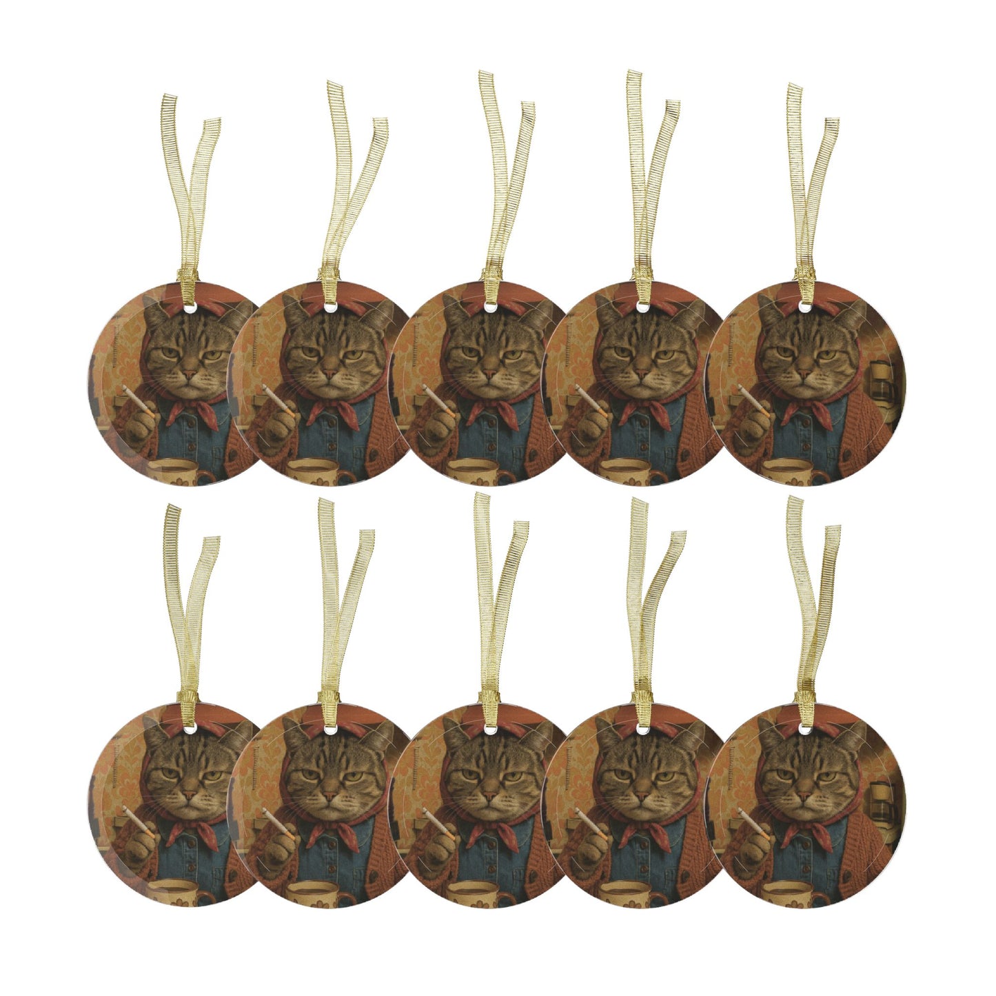 Babushka Cat Smoking Cat Glass Ornament