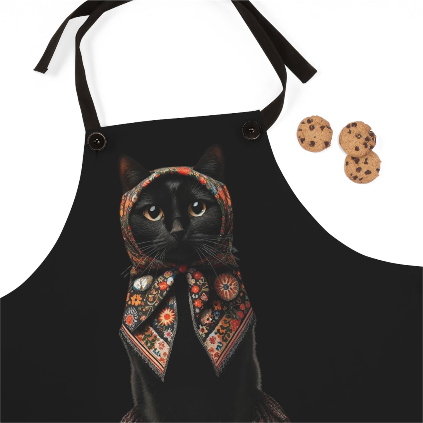 Babushka Cat, Black Cat Apron (AOP)