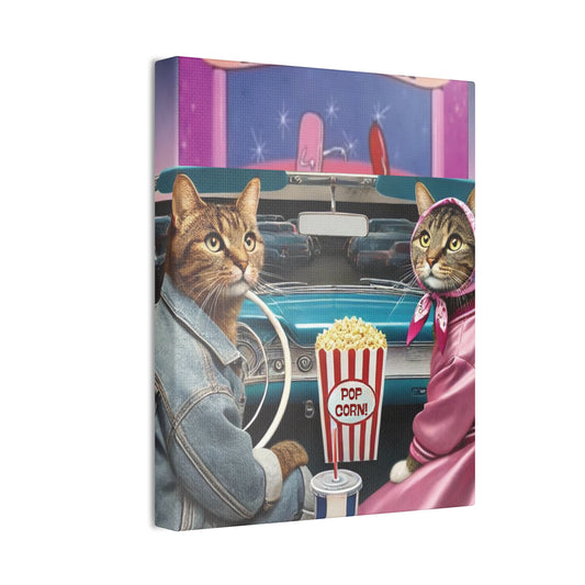 Drive-In 50's Cats, Pink Lady,  Babushka Cat Kitschy Cat Wall Art,  Canvas Wall Art, Nostalgic 50's Art