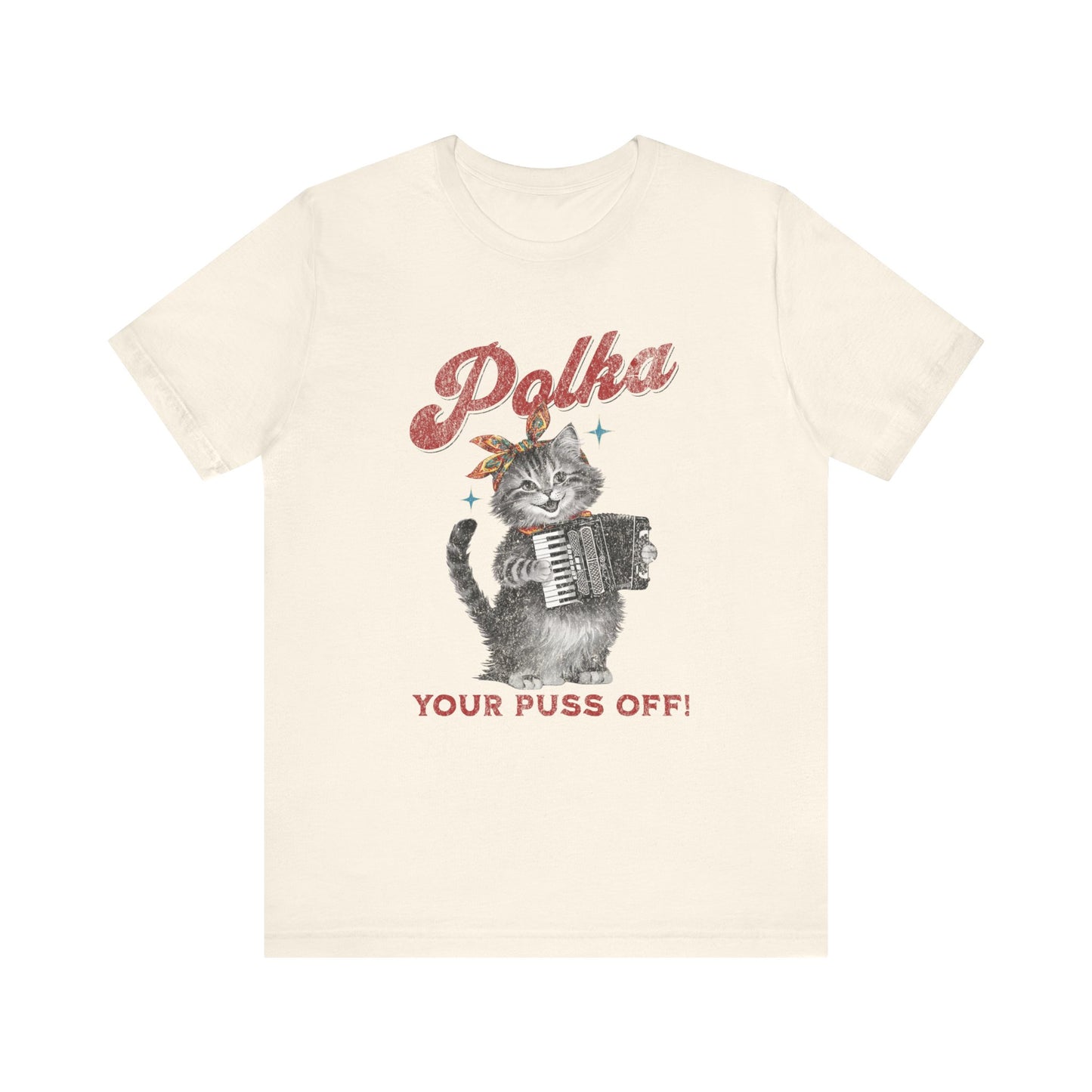 Polka Cat Tee-Vintage Distressed Look