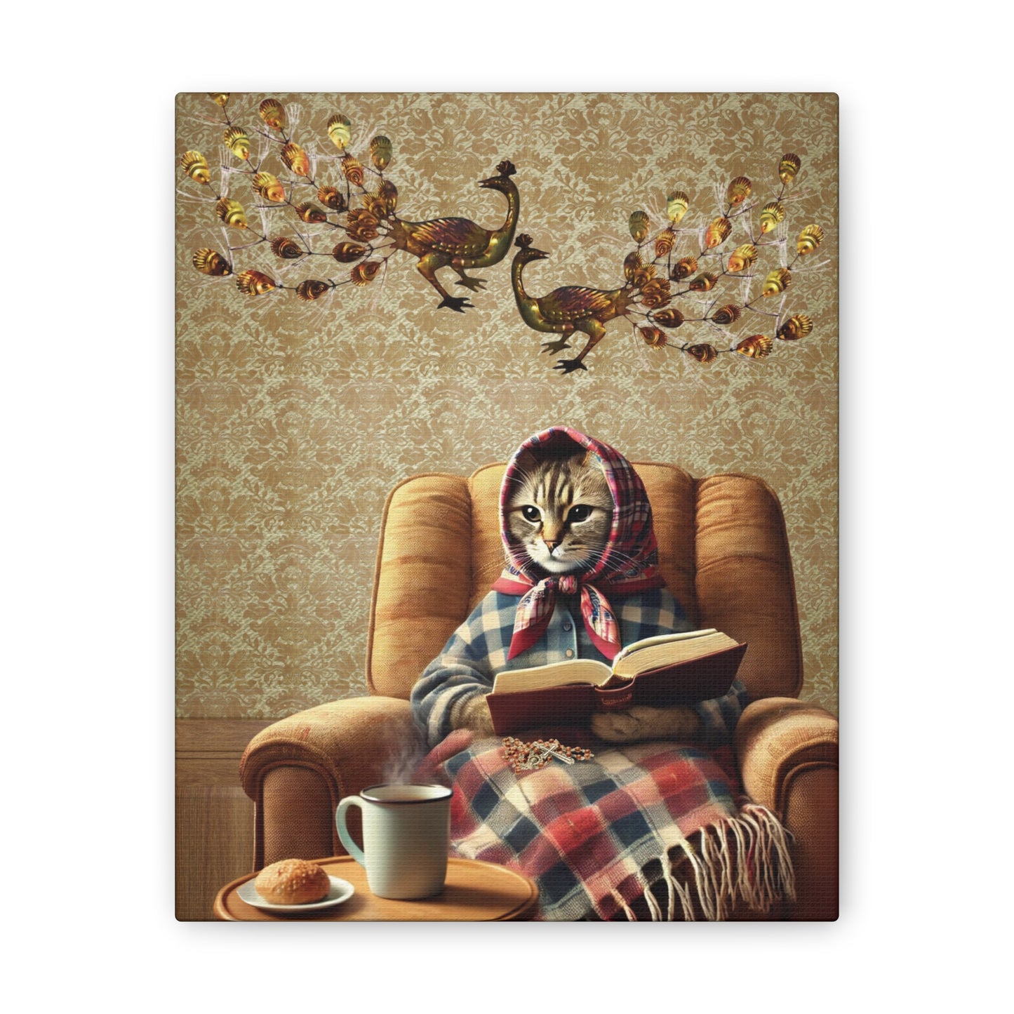 Babushka Cat Reads Her Bible Art, Cat Lover Gift