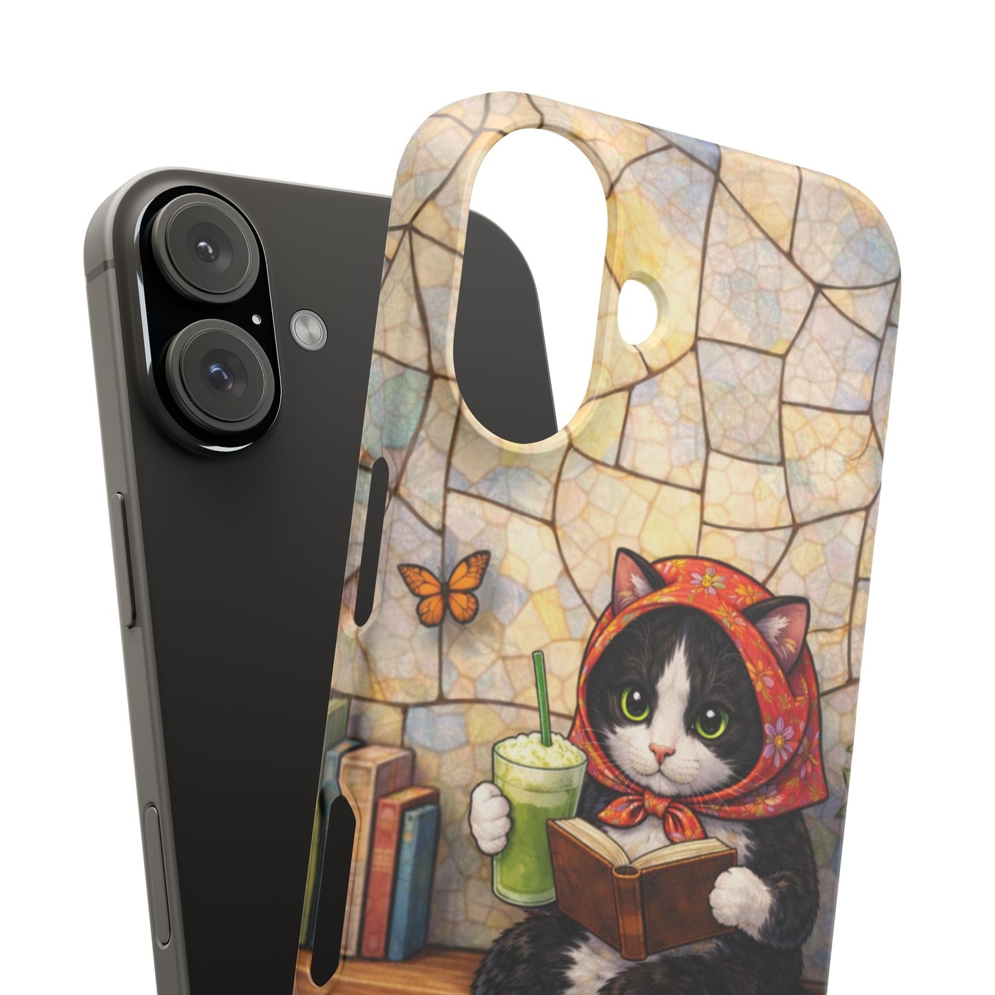Babushka Cat Reads, Tuxedo Cat Literary Snap Phone Case