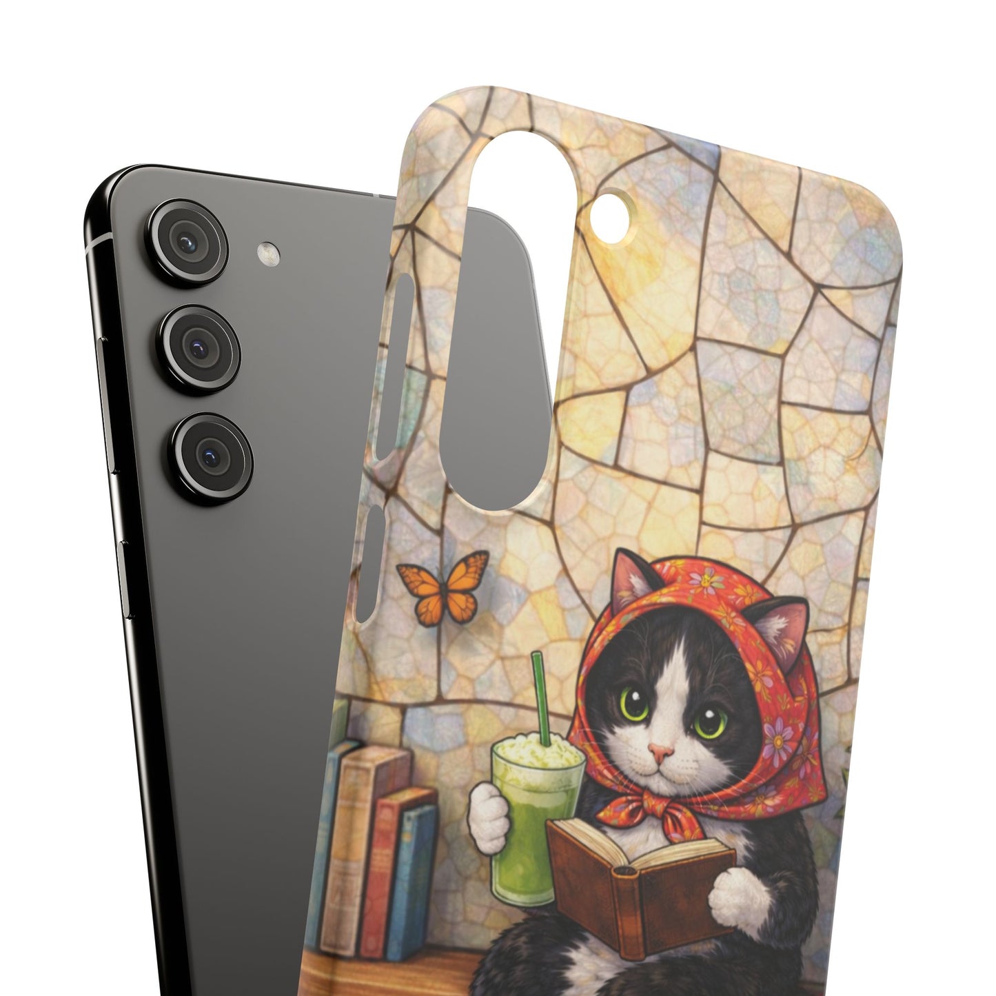 Babushka Cat Reads, Tuxedo Cat Literary Snap Phone Case