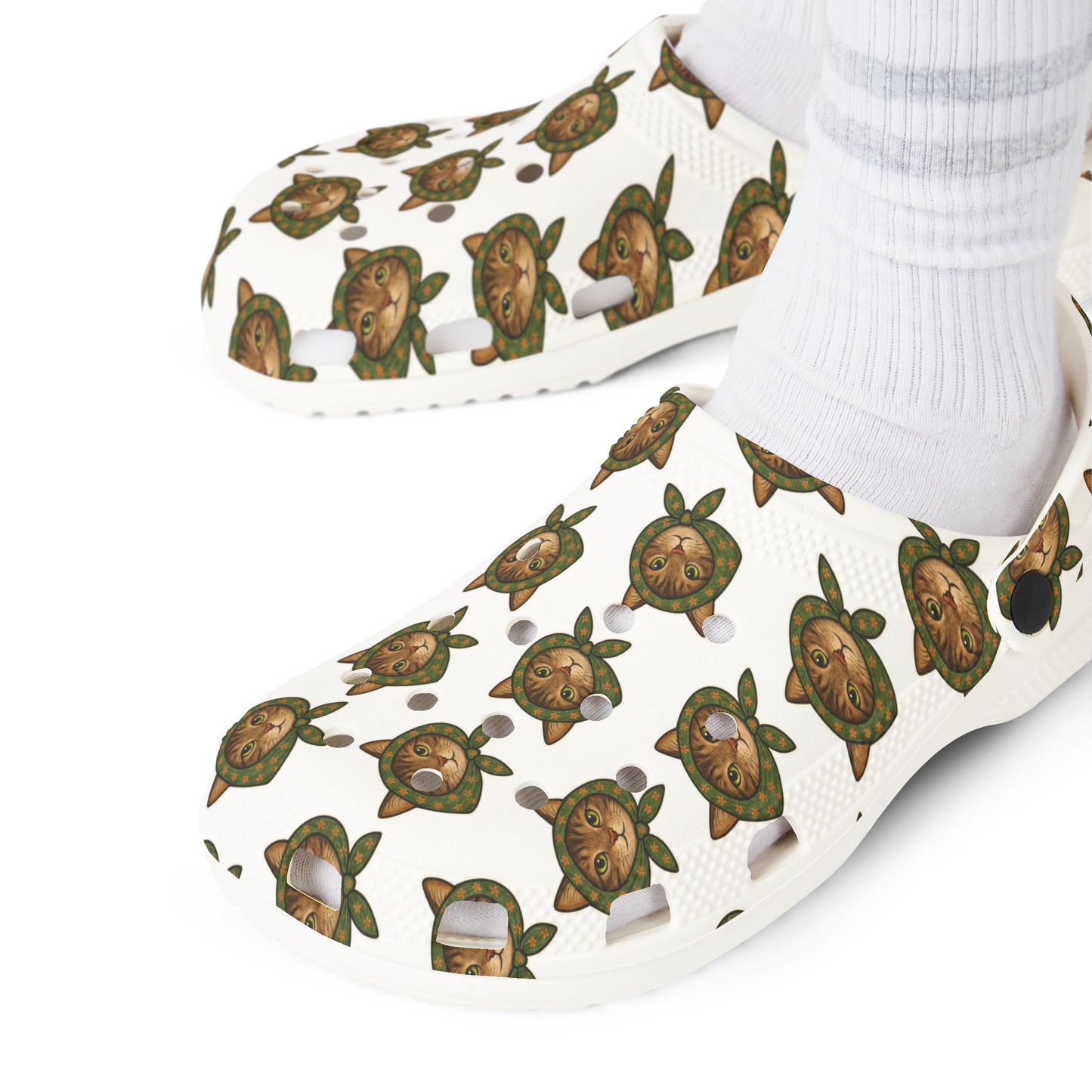 Babushka Cat Floating Head Granny Gliders EVA Foam Rubber Shoes