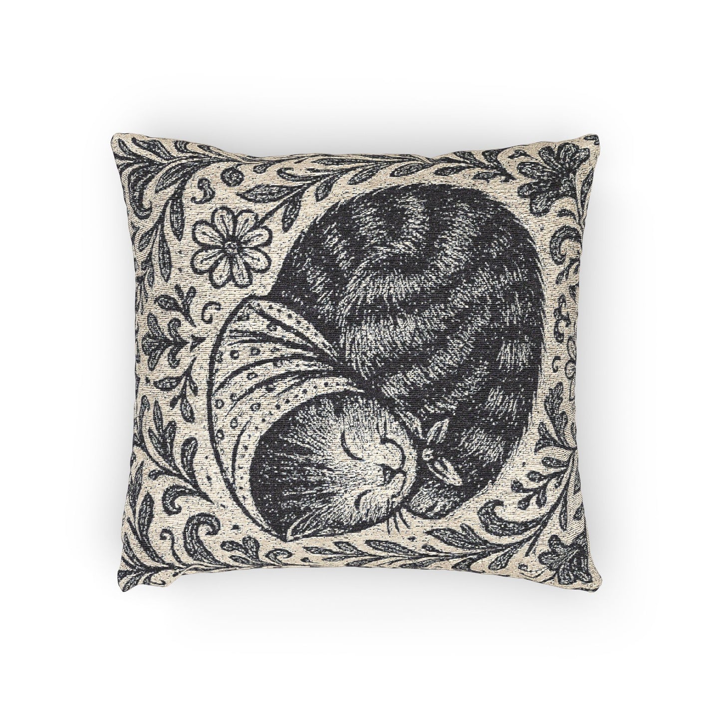 Babushka Cat  Cottage Style Woven PIllow