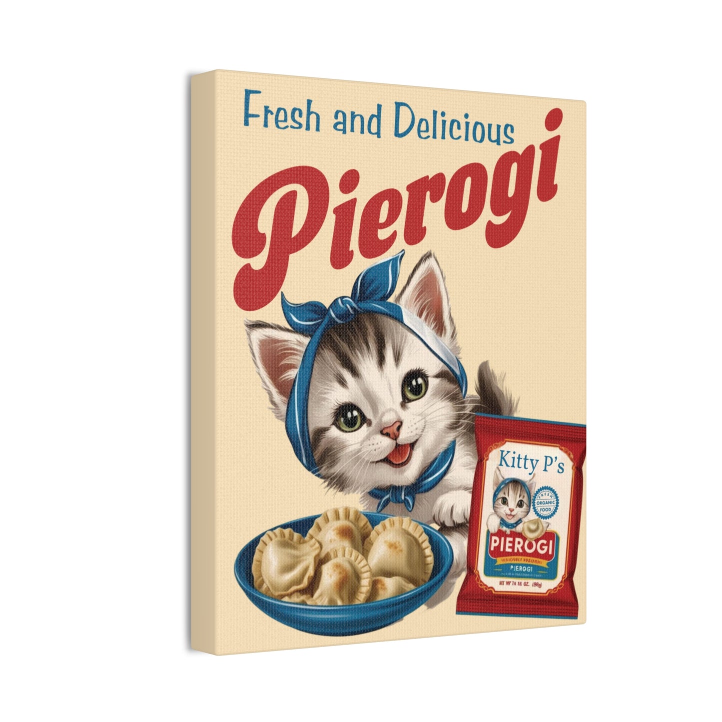 Vintage Style Kitten Pierogi Ad, Kitschy Kitten Art