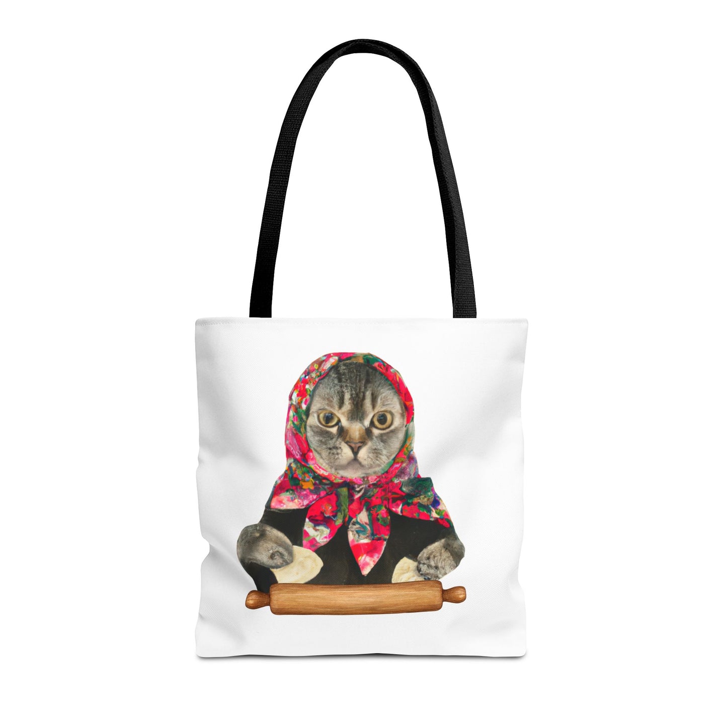 Cat Tote Bag with Babushka Cat and Pierogi Design