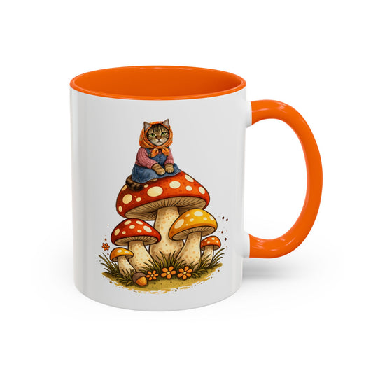 Babushka Cat Merry Mushroom Accent Coffee Mug (11, 15oz)