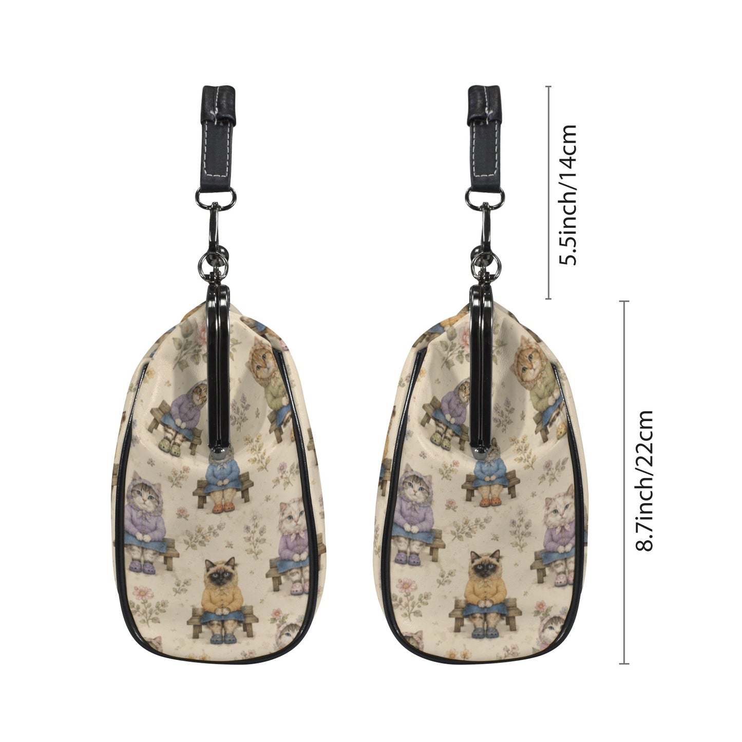 Babushka Cat Park Bench Vintage Style Kisslock Crossbody Shoulder Bag