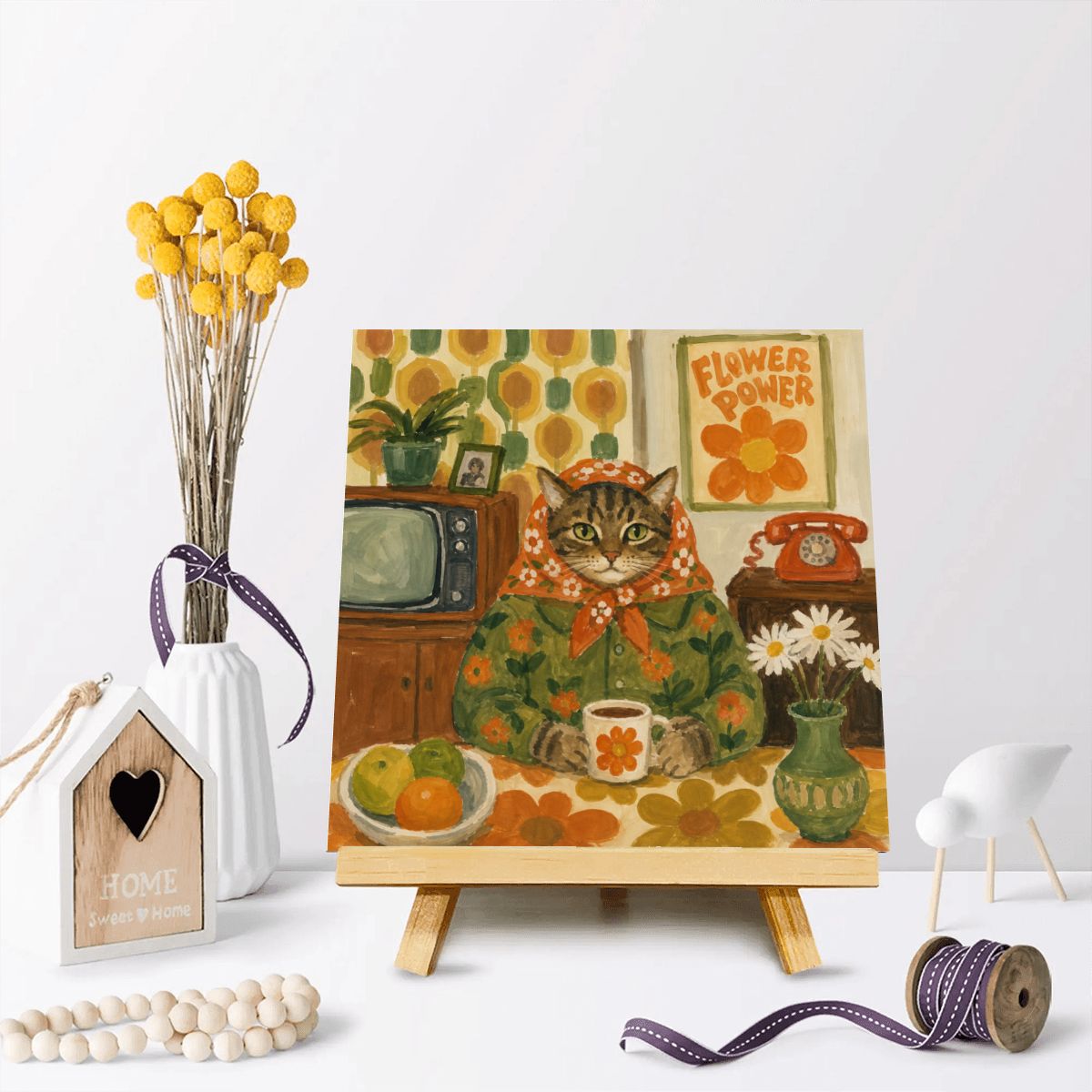 Babushka Cat Kitchen Time Mini wood Block Sign