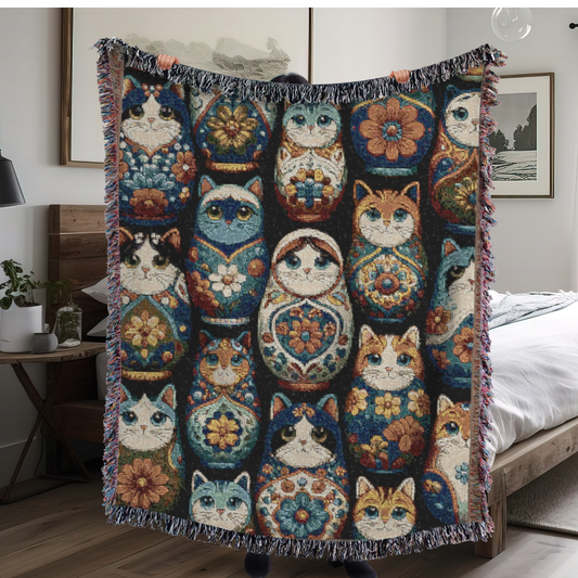 Catroyshka Babushka Cats Woven Blanket