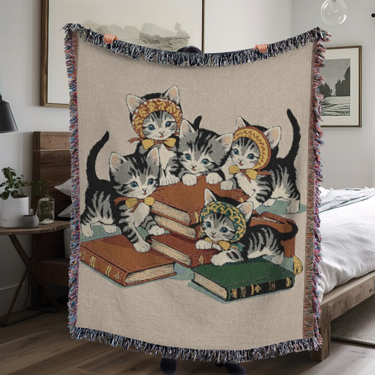 Babushka Cats and Books -Book Nook Woven Blanket