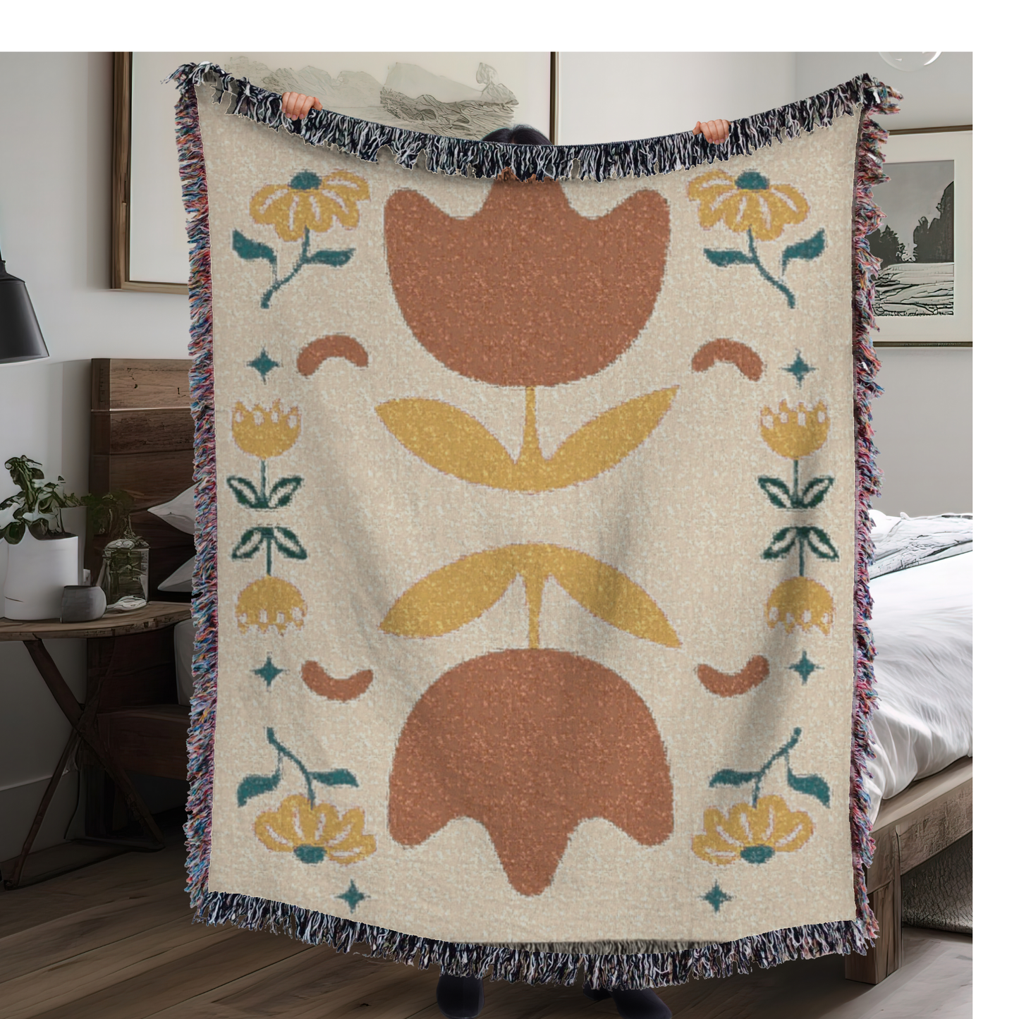 Wycinanki Polish Folk Art, Floral Slavic Aesthetic Woven Blanket