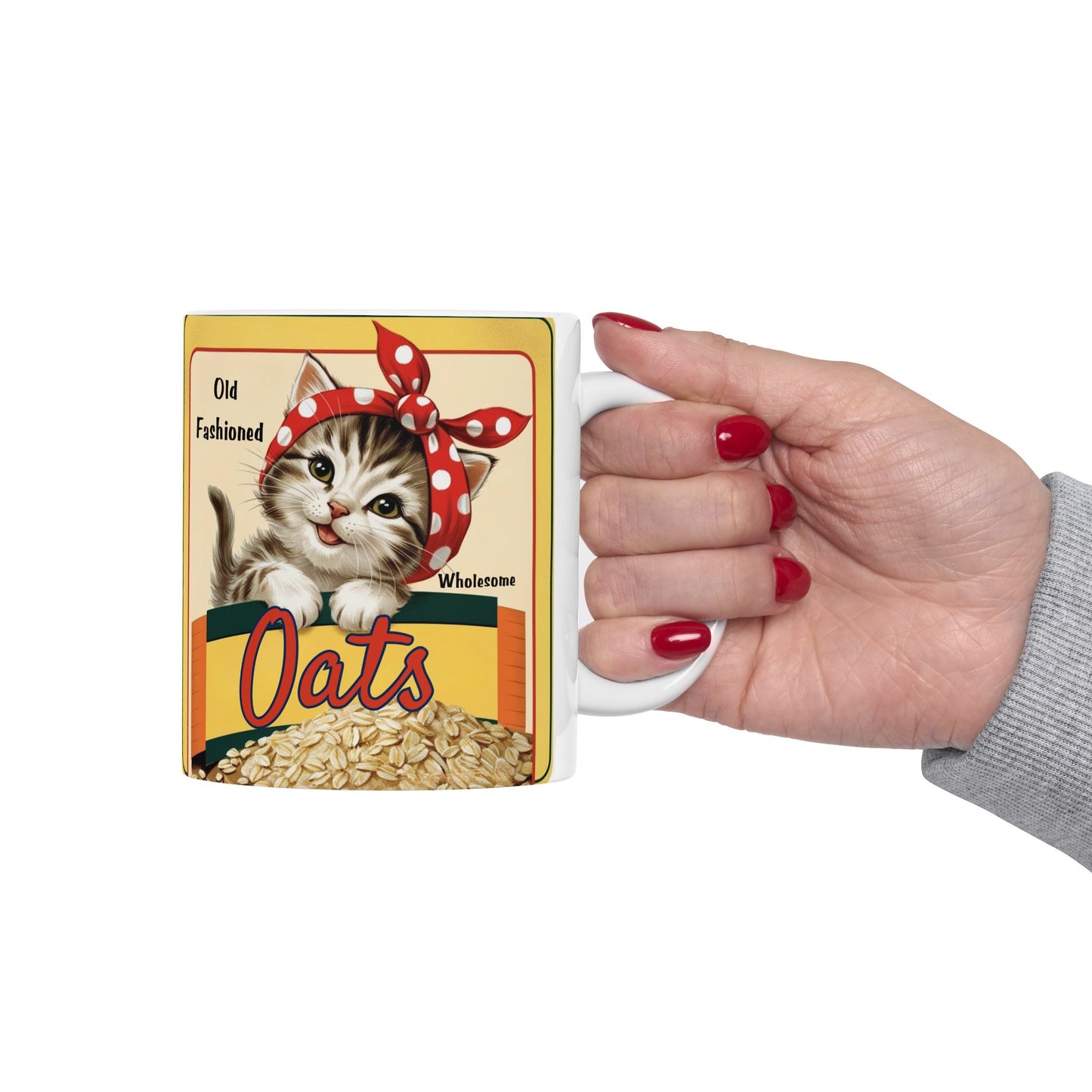 Vintage Kitten Oats Ad Style Ceramic Mug (11oz, 15oz)