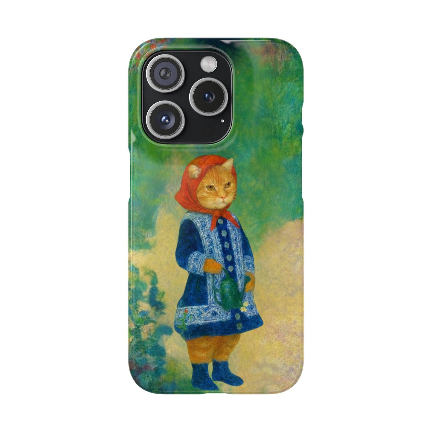 Babushka Cat With a Watering Can x Renoir Funny Art  Slim Phone Case