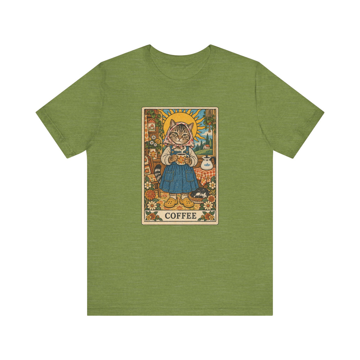 Babushka Cat Coffee Tarot Unisex Jersey Short Sleeve Tee