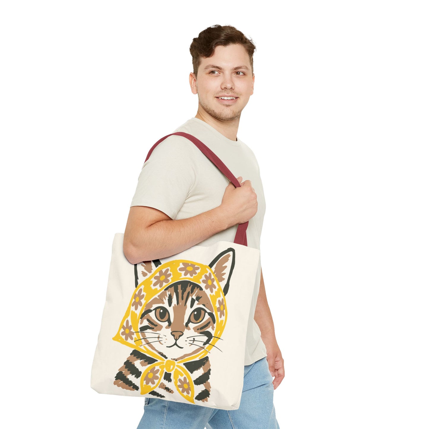 Babushka Cat, Tabby Cat Tote Bag (AOP)