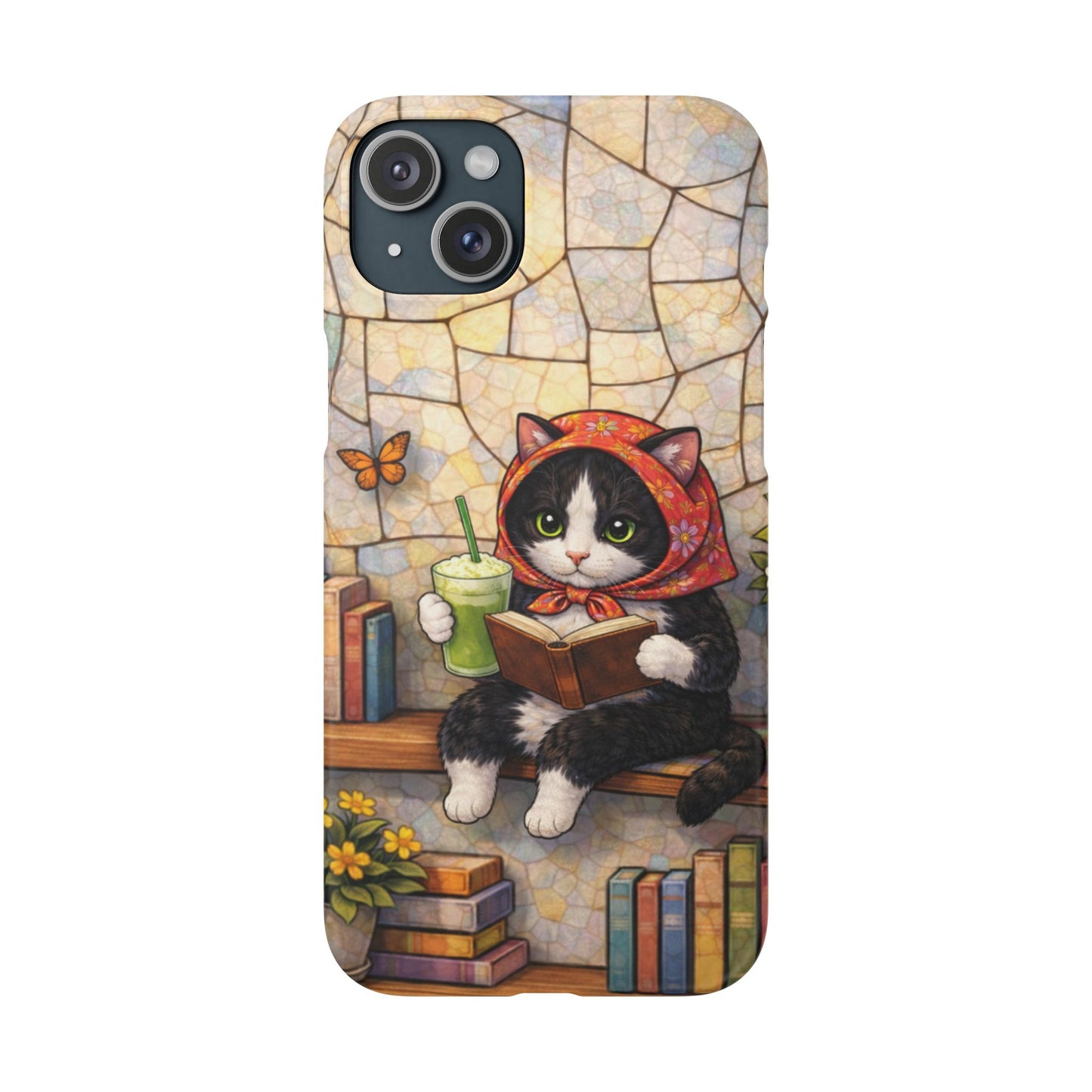 Babushka Cat Reads, Tuxedo Cat Literary Snap Phone Case