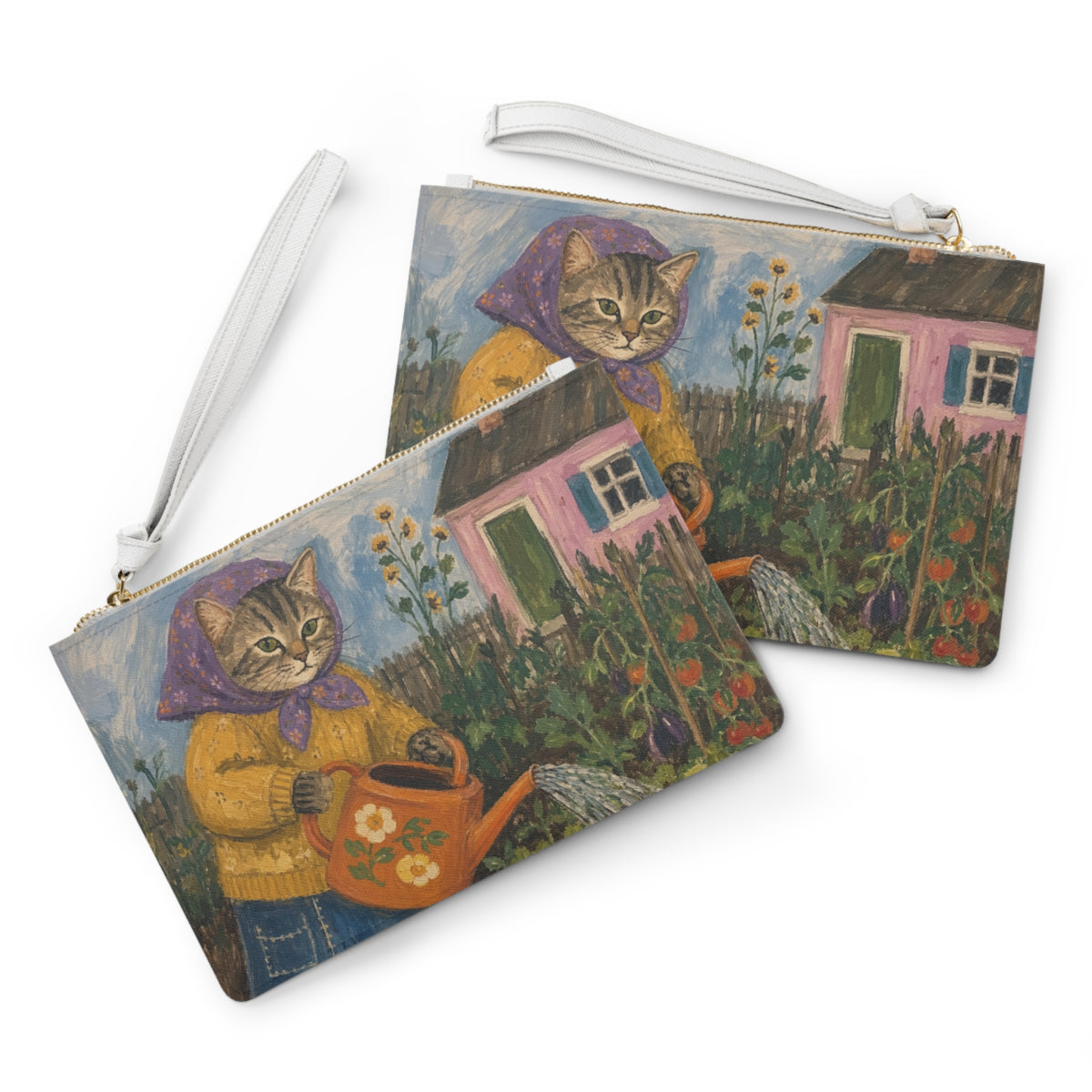 Babushka Cat Tends to Garden  Clutch Bag