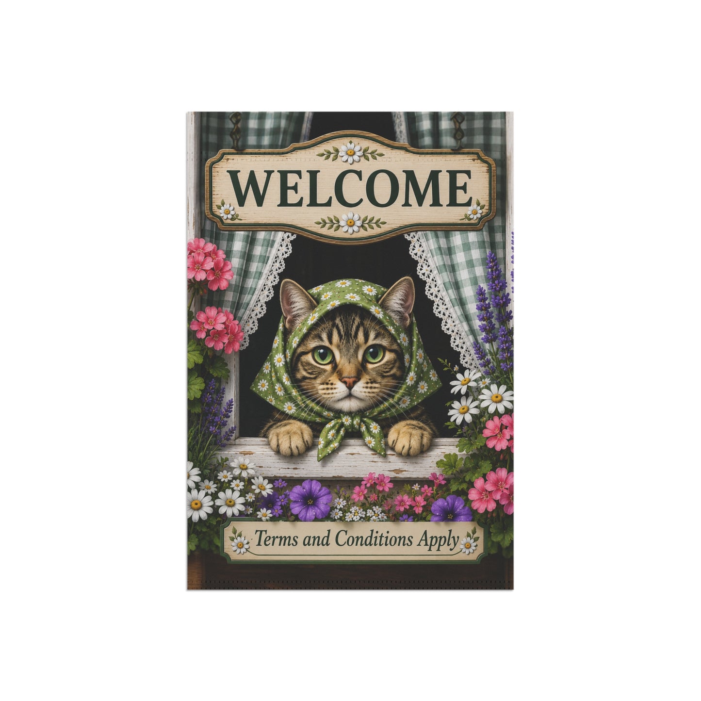 Babushka Cat Welcome Garden Flag Humor (no pole)