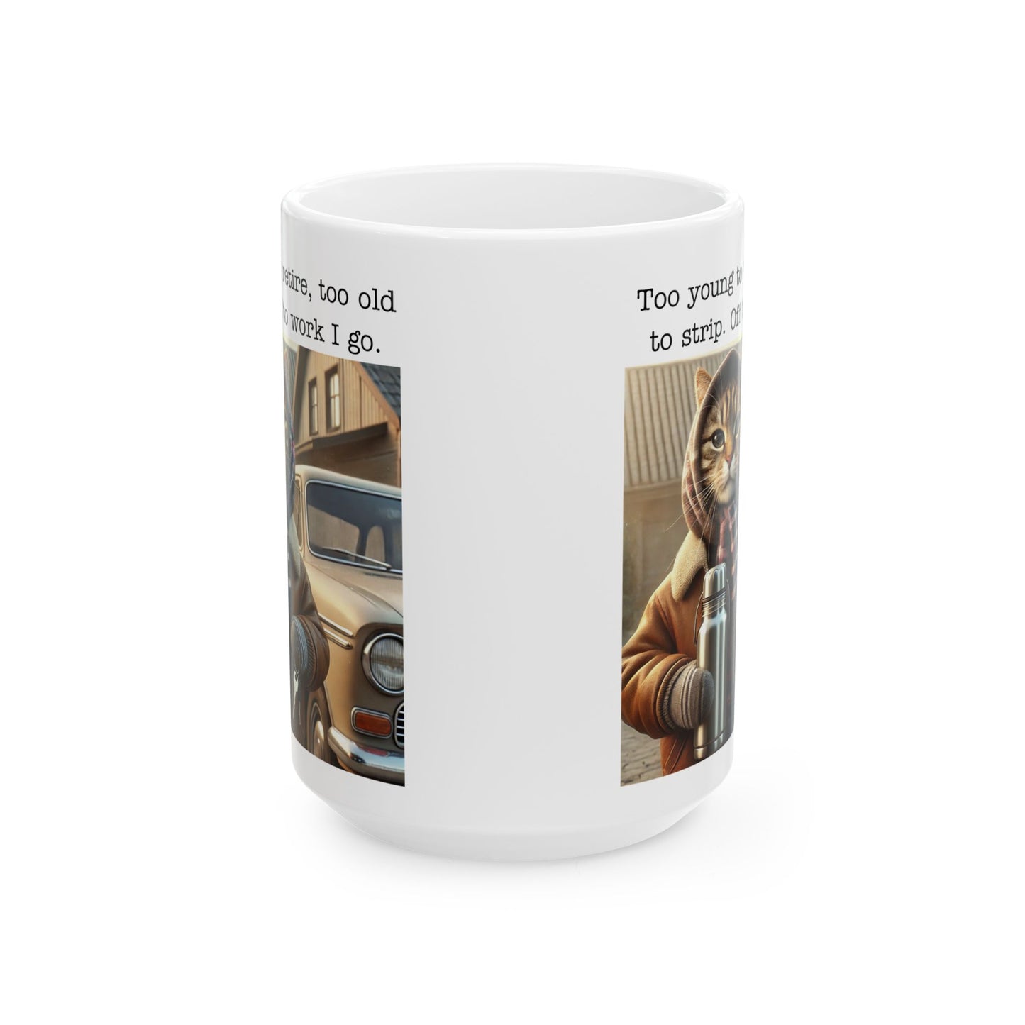 Babushka Cat Goes to Work Funny Kitschy Ceramic Mug