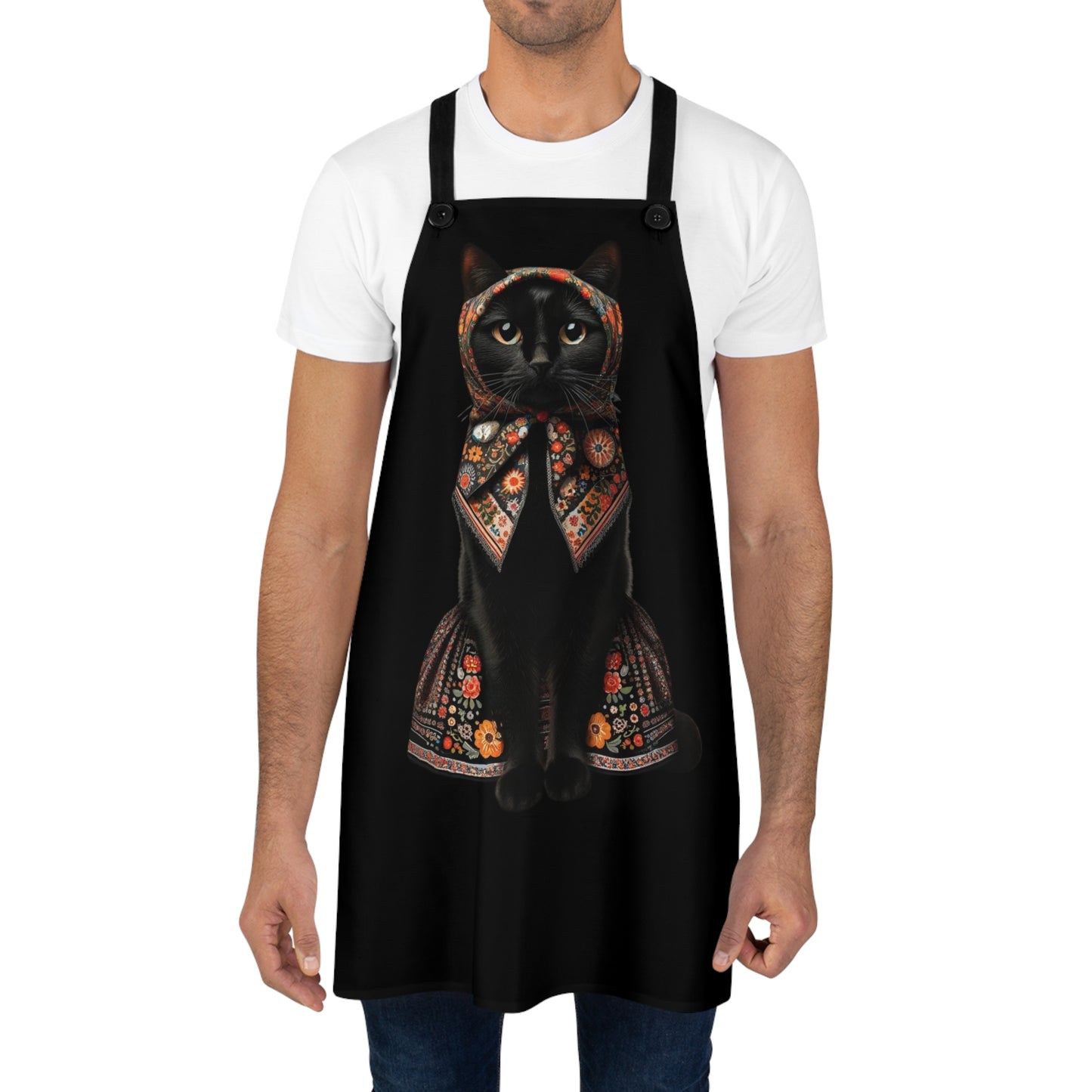 Babushka Cat, Black Cat Apron (AOP)