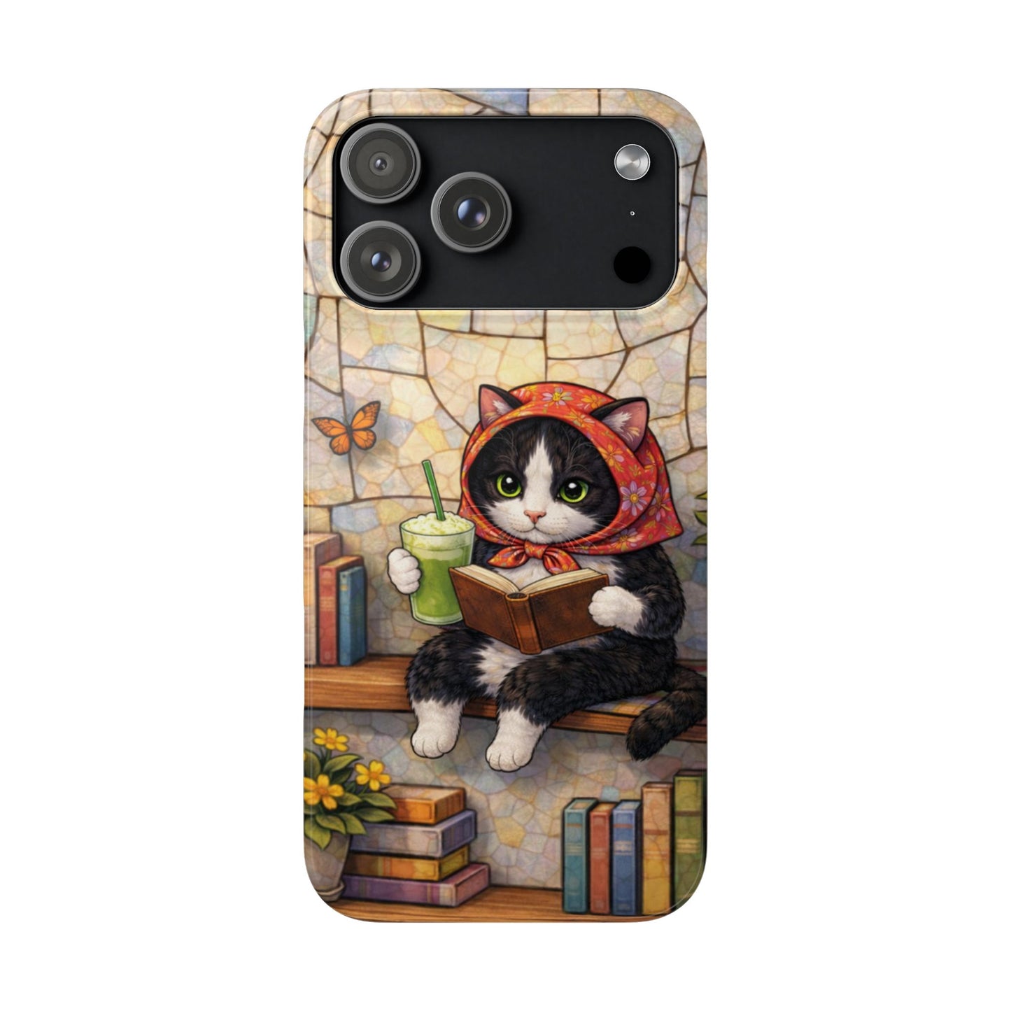 Babushka Cat Reads, Tuxedo Cat Literary Snap Phone Case