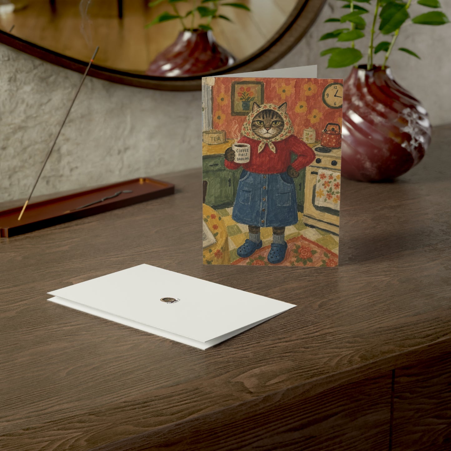 Babushka Cat General Greeting Cards Set of 10-Blank Inside