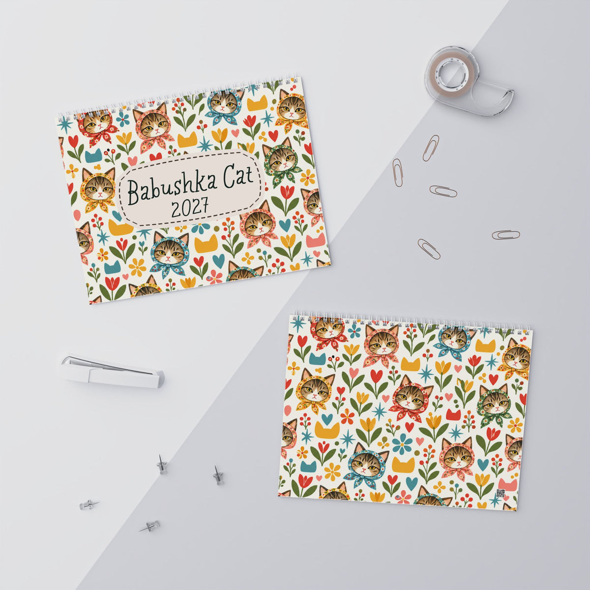 Babushka Cat Scenes 2027 Wall Calendar (2 Sizes)