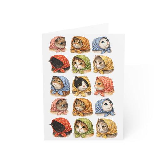 Babushka Cat General Greeting Cards Set of 10-Blank Inside