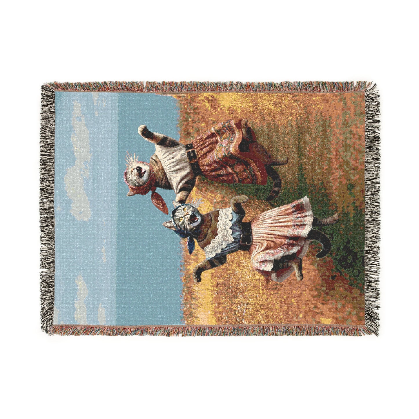 Woven Blanket - Babushka Cats Dancing Field Kitschy Design