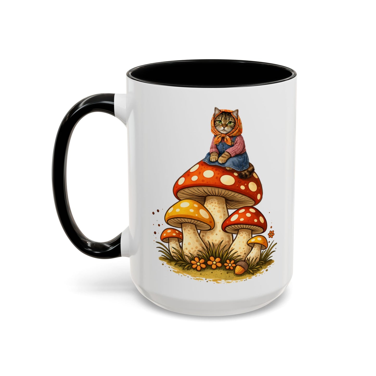 Babushka Cat Merry Mushroom Accent Coffee Mug (11, 15oz)