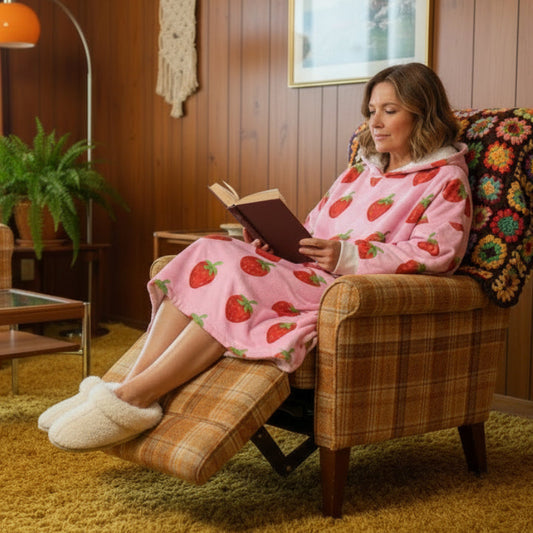 Babushka Strawberry Patch  Patterned Cozy Hooded Blanket