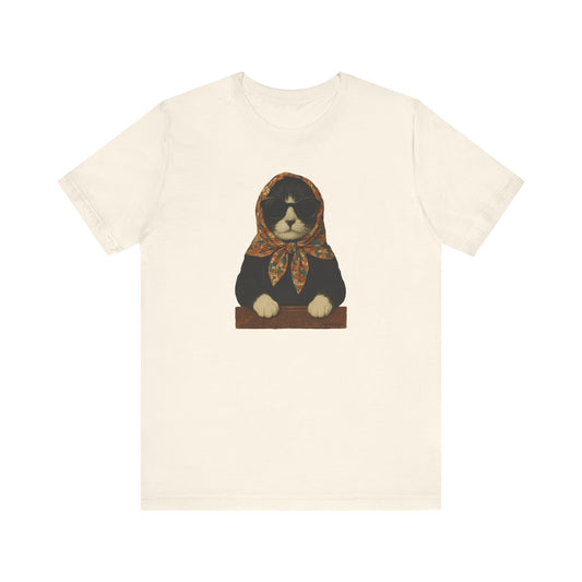 Babushka Cattie O', Polish Inspired, Kitschy Cat Unisex Jersey Short Sleeve Tee