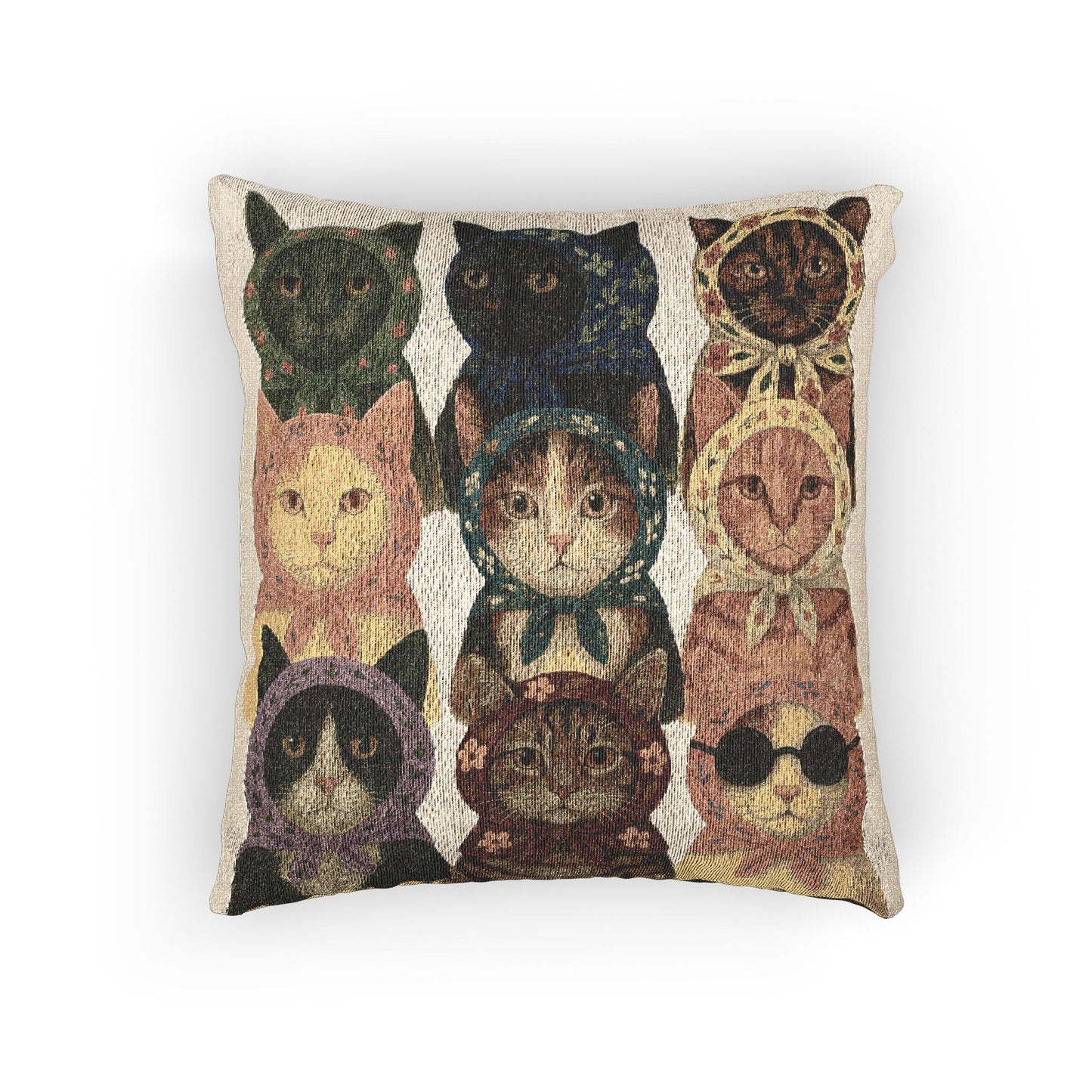Babushka Cats Variety Breed Woven Pillow