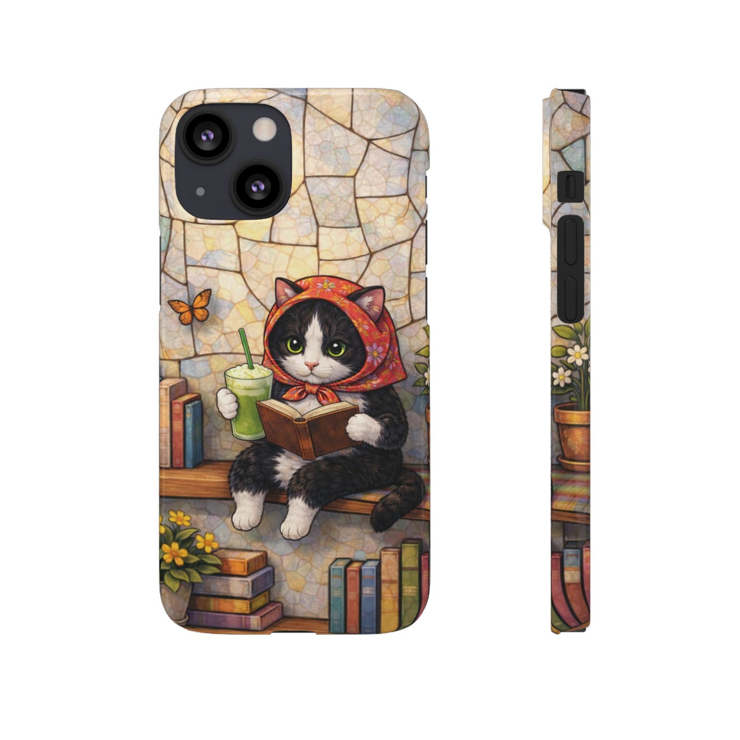 Babushka Cat Reads, Tuxedo Cat Literary Snap Phone Case