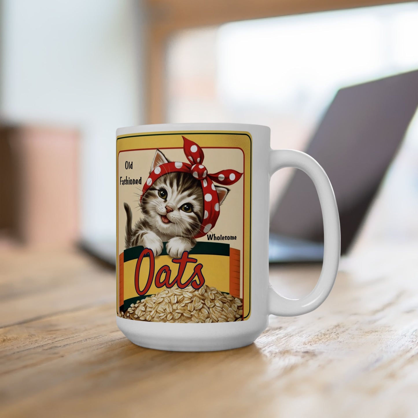 Vintage Kitten Oats Ad Style Ceramic Mug (11oz, 15oz)