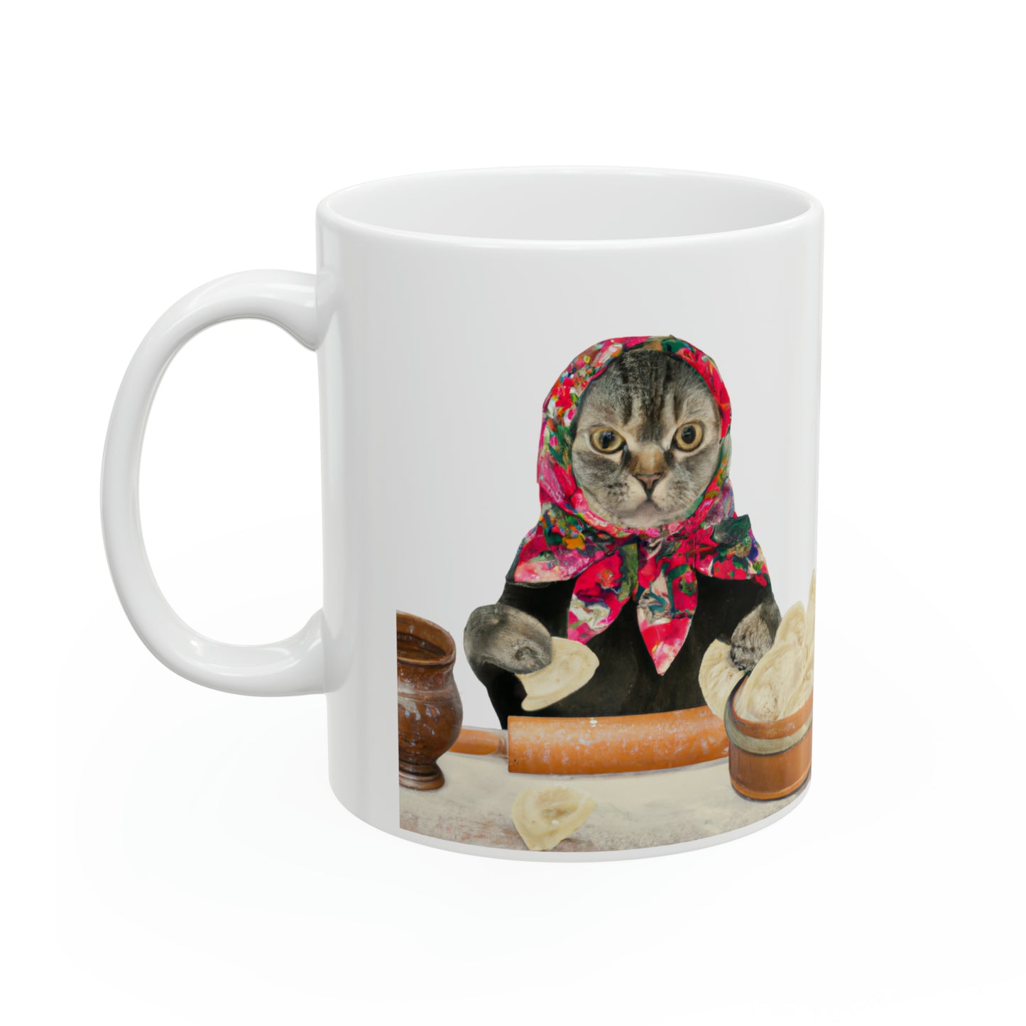 Pierogi Making Babushka Cat Mug