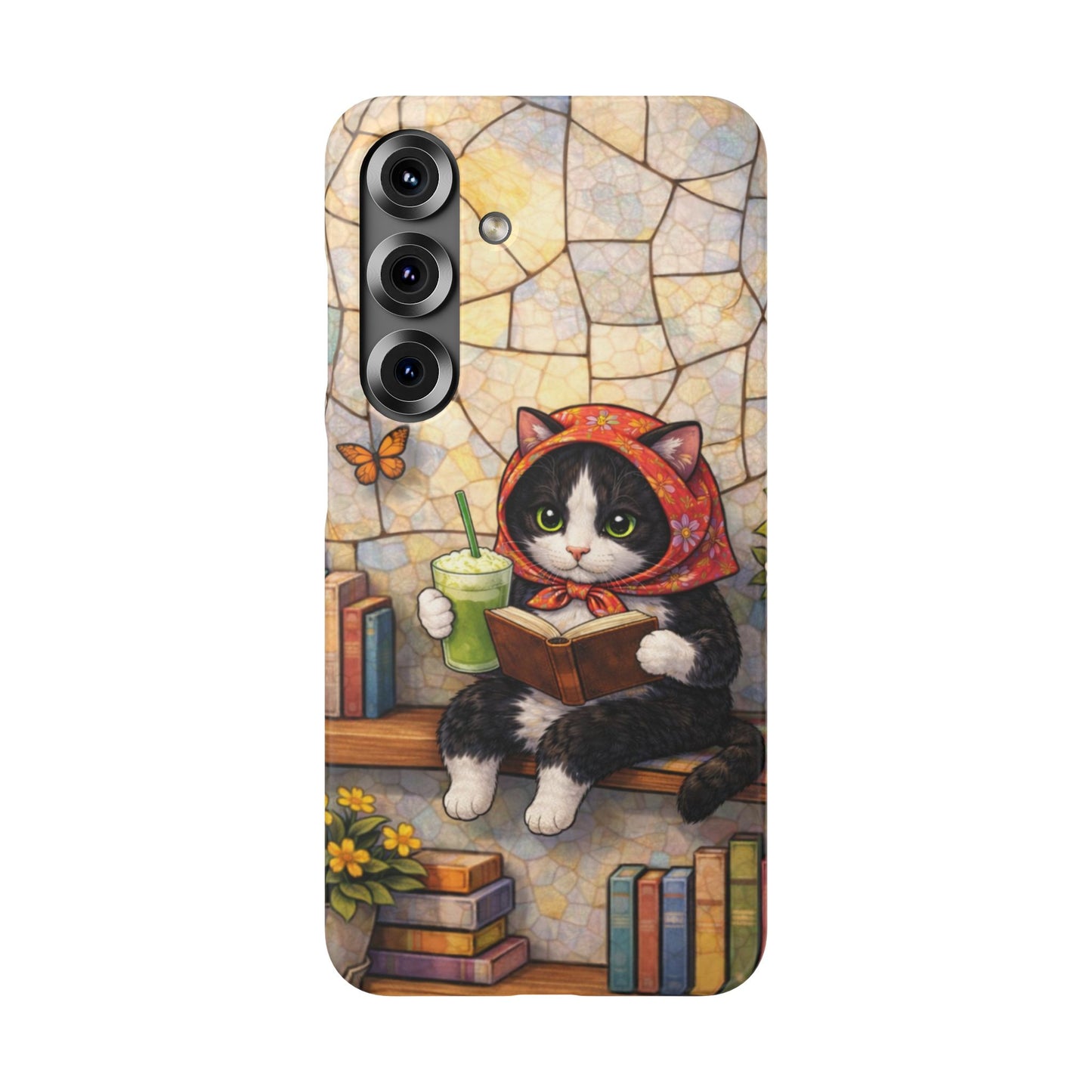 Babushka Cat Reads, Tuxedo Cat Literary Snap Phone Case