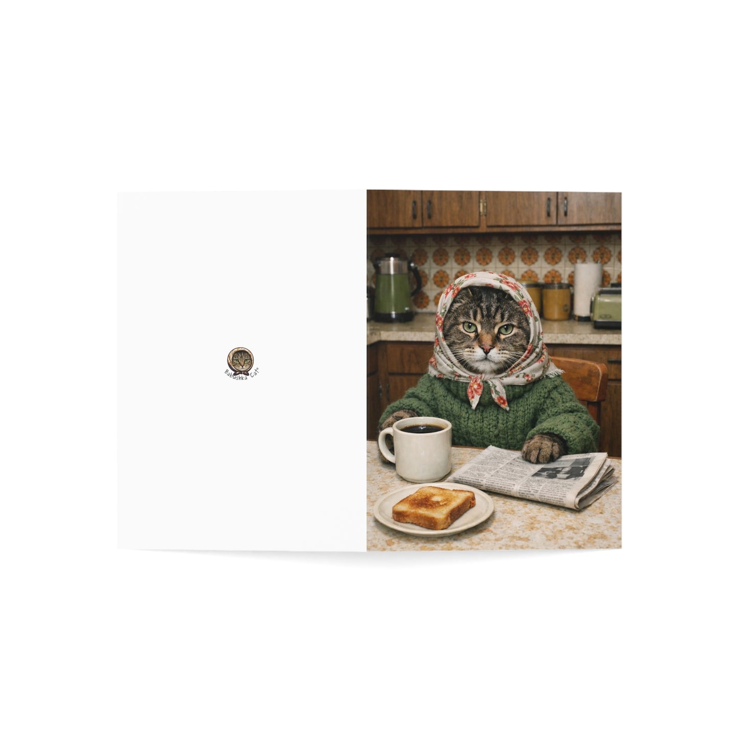 Babushka Cat General Greeting Cards Set of 10